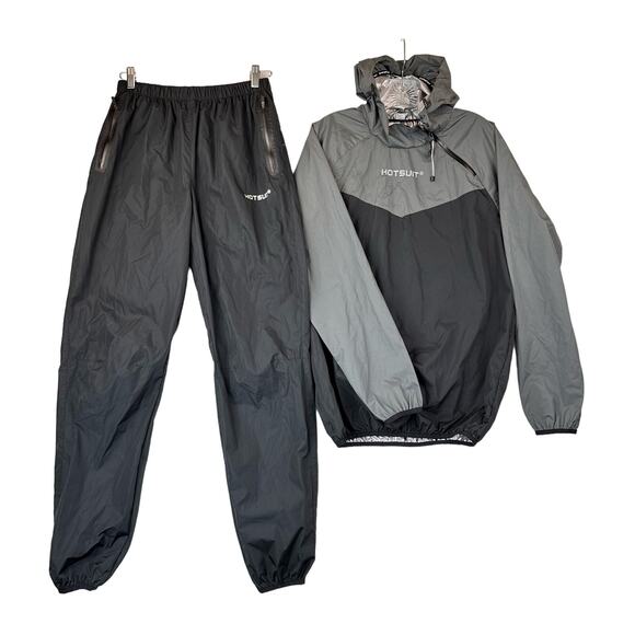 HOTSUIT Sauna Suit Adult Size Large Black Gray 2 Piece Jacket Pants Set - Picture 1 of 11